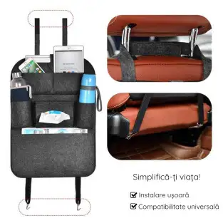 Organizator pentru scaun auto, buzunare din pasla, negru 2