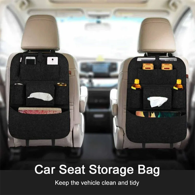 Organizator pentru scaun auto, buzunare din pasla, negru