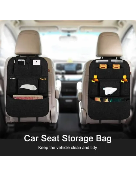 Organizator pentru scaun auto, buzunare din pasla, negru