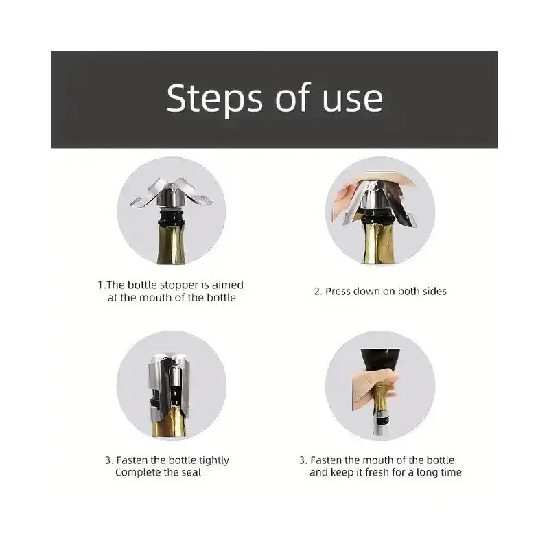 4 x Dop Reutilizabil Otel inoxidabil pentru șampanie și vin roșu