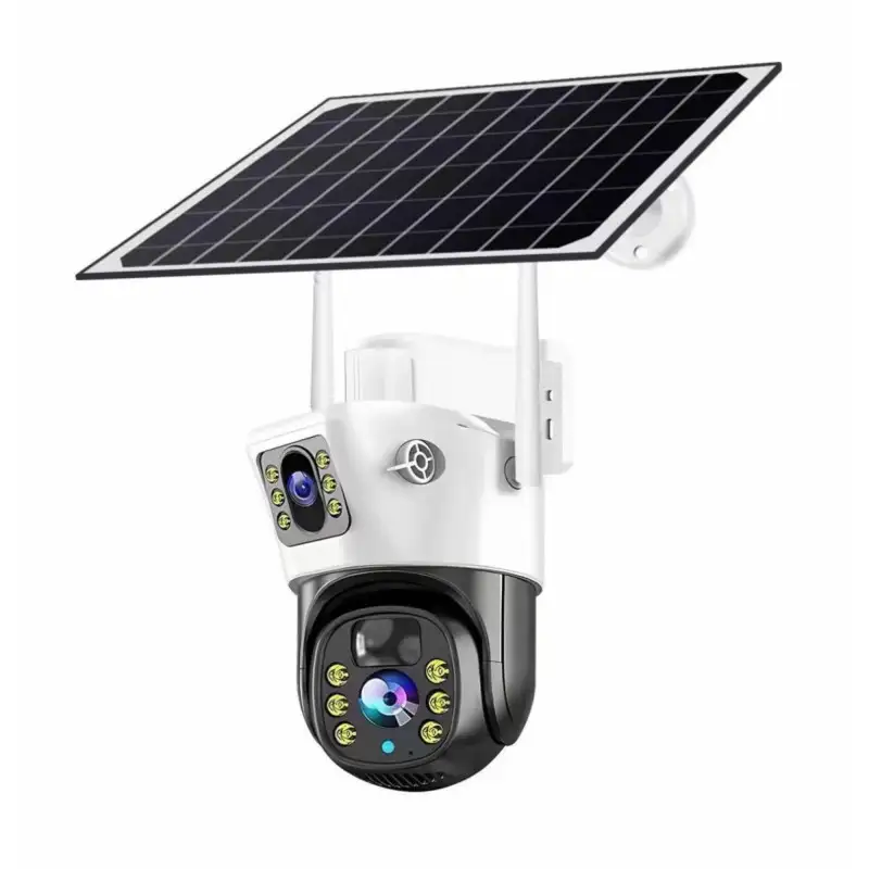 Camera de supraveghere duala, cu panou solar si Wi-Fi, rotativa, Jortan 8699 + Card 32 GB