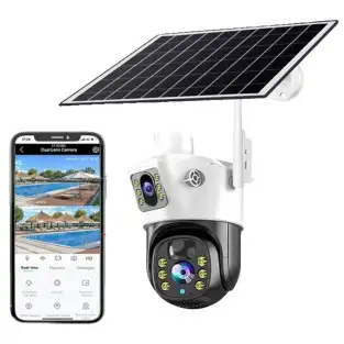 Camera de supraveghere duala, cu panou solar si Wi-Fi, rotativa, Jortan 8699 + Card 32 GB