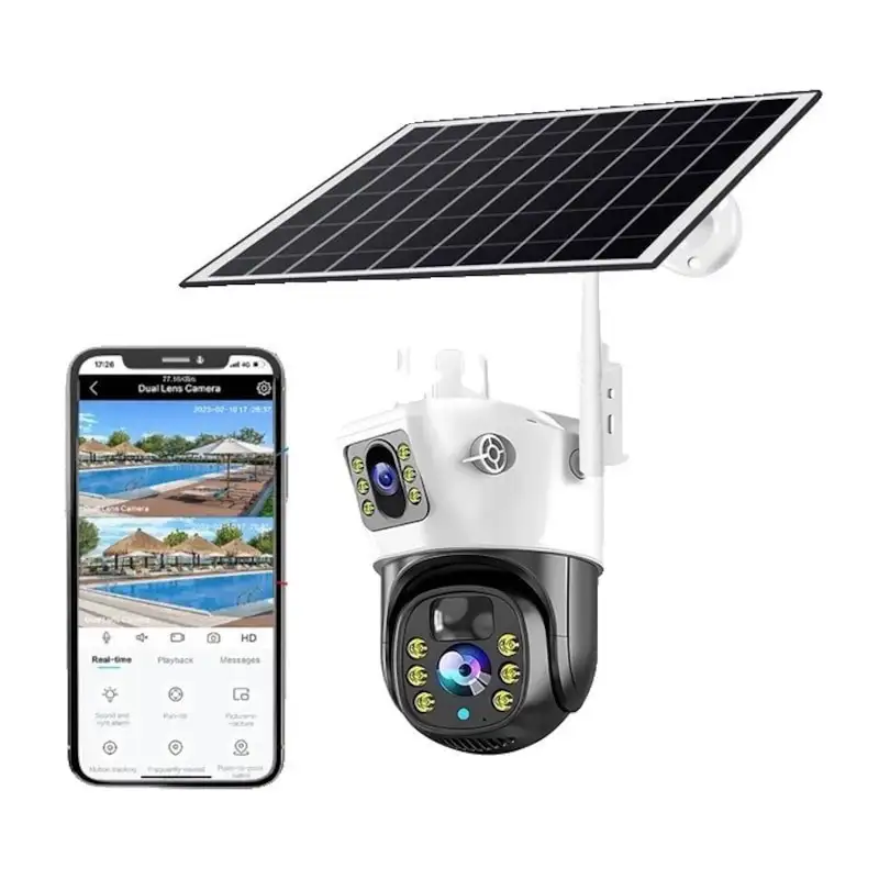 Camera de supraveghere duala, cu panou solar si Wi-Fi, rotativa, Jortan 8699 + Card 32 GB