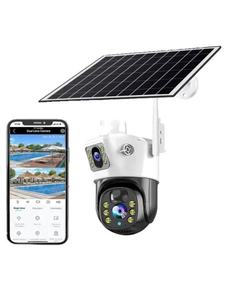 Camera de supraveghere duala, cu panou solar si Wi-Fi, rotativa,  Jortan 8699 + Card 32 GB