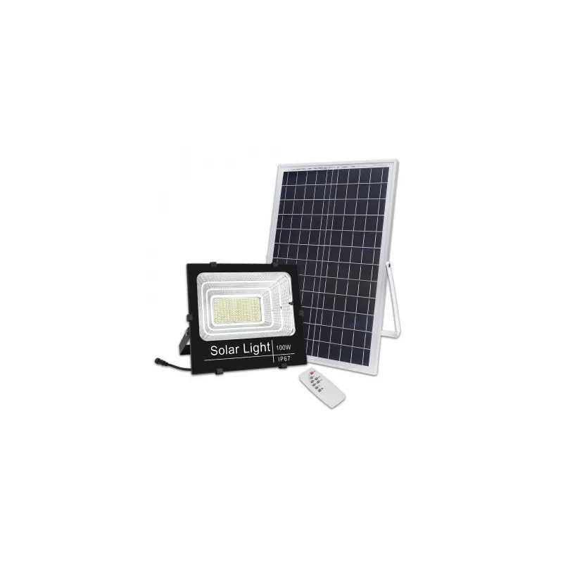 Proiector solar cu panou,  Jortan, 50W/100W/ 200W/ 500W cu telecomanda inclusa si senzor de lumina