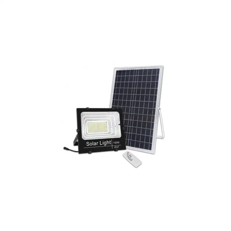 Proiector solar cu panou, Jortan, 50W/100W/ 200W/ 500W cu telecomanda inclusa si senzor de lumina