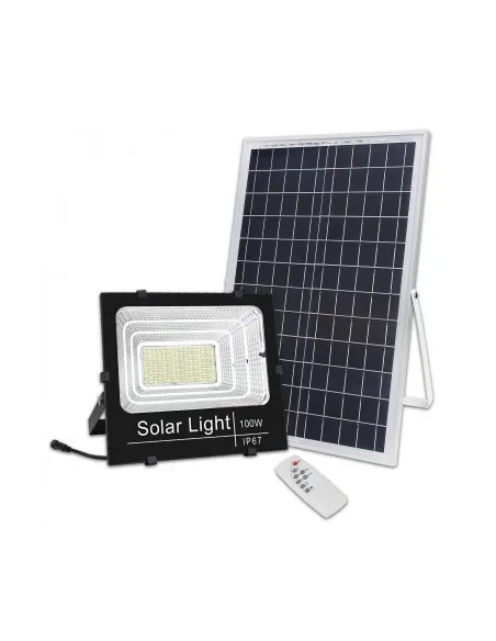 Proiector solar cu panou,  Jortan, 50W/100W/ 200W/ 500W cu telecomanda inclusa si senzor de lumina