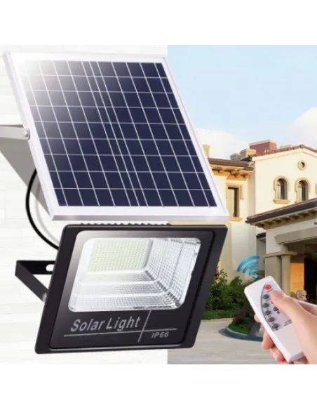 Proiector solar cu panou,  Jortan, 50W/100W/ 200W/ 500W cu telecomanda inclusa si senzor de lumina