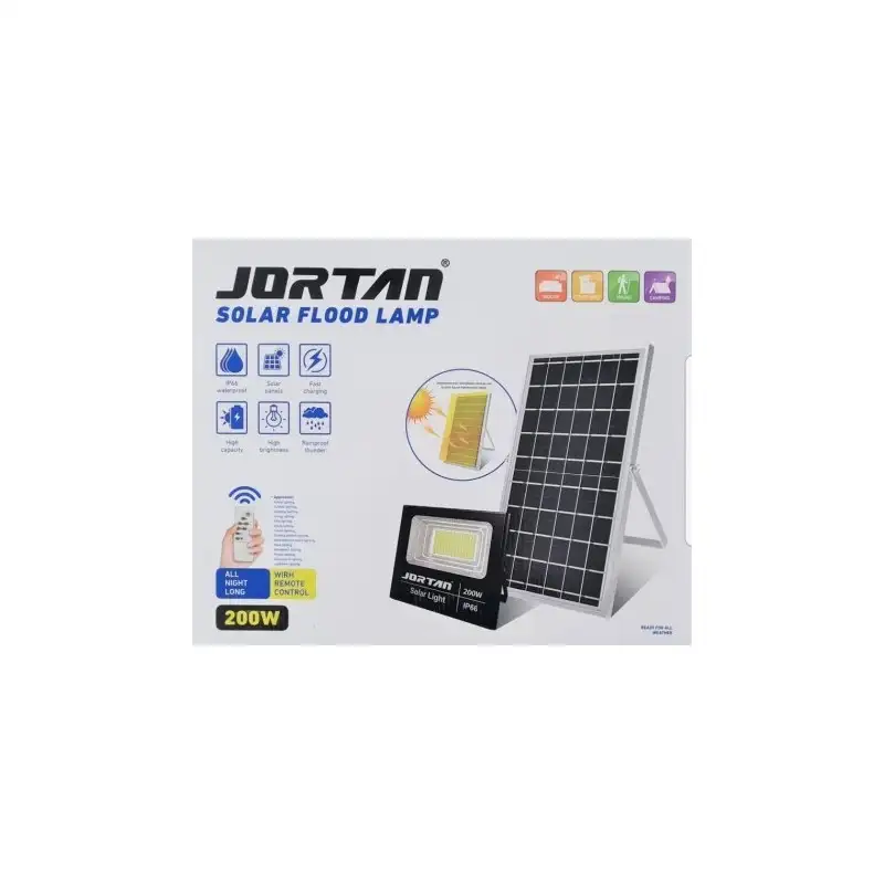 Proiector solar cu panou, Jortan, 50W/100W/ 200W/ 500W cu telecomanda inclusa si senzor de lumina