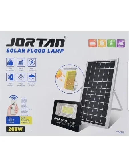 Proiector solar cu panou,  Jortan, 50W/100W/ 200W/ 500W cu telecomanda inclusa si senzor de lumina