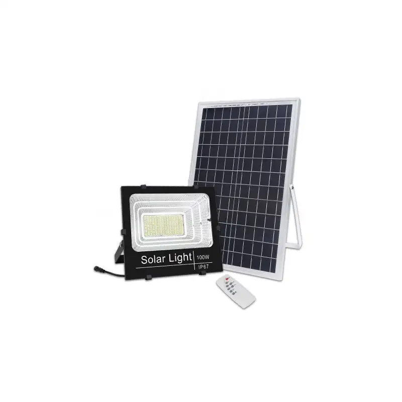Proiector solar cu panou, Jortan, 50W/100W/ 200W/ 500W cu telecomanda inclusa si senzor de lumina