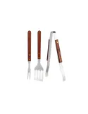 Set 3 ustensile gratar din inox cu maner din lemn cleste, spatula, furculita gratar