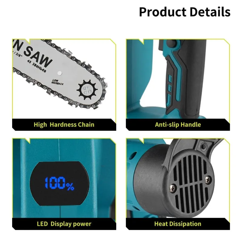 Drujbă electrică 14 inch, 1200W,DASGUT cu 2 acumulatori LI-Ion 48V, ungere lant, 30000RPM, 03