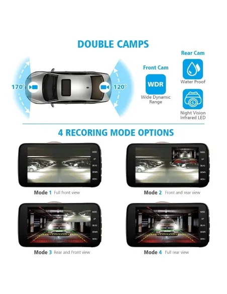 Camera DVR dubla, ecran 4 inch,Full HD 1080p, 170 grade, marșarier