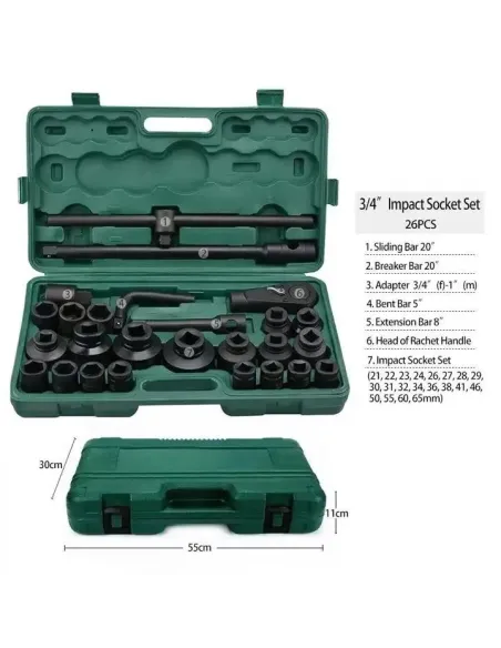 Trusa 26 Tubulare Hexagonale Mari 3/4 " Camion 21 - 65 mm in 6 laturi