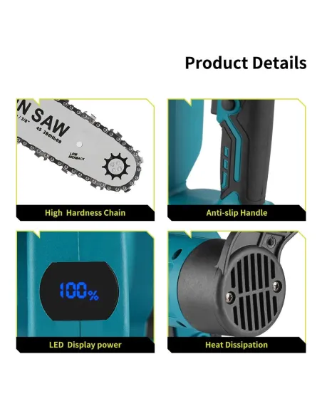 Drujbă electrică 14 inch, DASGUT cu 1 acumulatori Li-Ion, 48V, ungere lant, display, 07