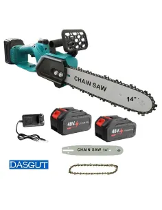 Drujbă electrică 14 inch, 1200W,DASGUT cu 2 acumulatori LI-Ion 48V, ungere lant, 30000RPM, 03