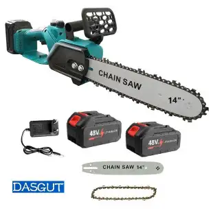 Drujbă electrică 14 inch, 1200W,DASGUT cu 2 acumulatori LI-Ion 48V, ungere lant, 30000RPM, 03