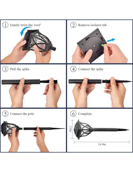 Pahet 6 Lampi Solare LED, tip felinar negru, culoare ALB