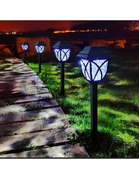 Pahet 6 Lampi Solare LED, tip felinar negru, culoare ALB