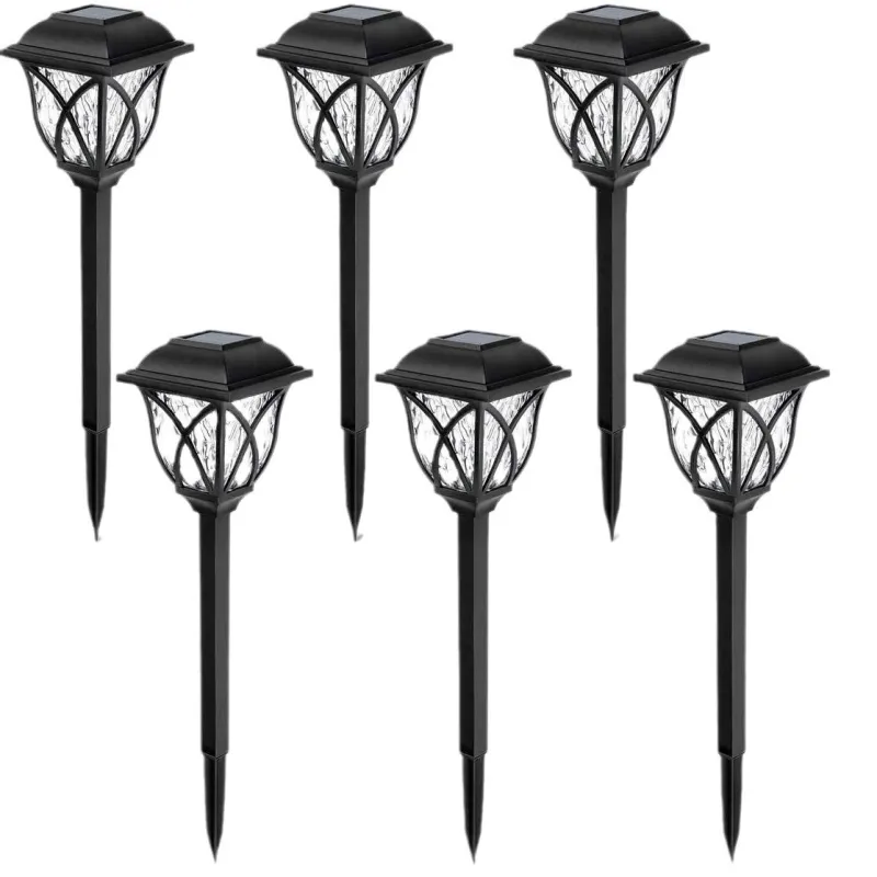 Pahet 6 Lampi Solare LED, tip felinar negru, culoare ALB