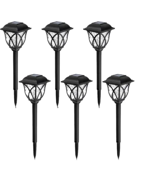 Pahet 6 Lampi Solare LED, tip felinar negru, culoare ALB