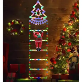 Instalatie LED, Mos Craciun pe scara iluminata, 6 trepte cu decoratiune luminoasa