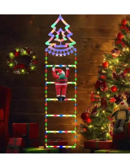 Instalatie LED, Mos Craciun pe scara iluminata, 6 trepte cu decoratiune luminoasa