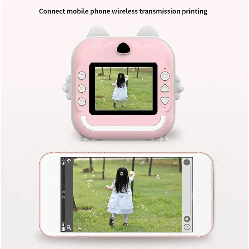 Camera foto digitala cu imprimare termica pentru copii, focalizare automata, display color de 2,4 inch 1080P Full HD