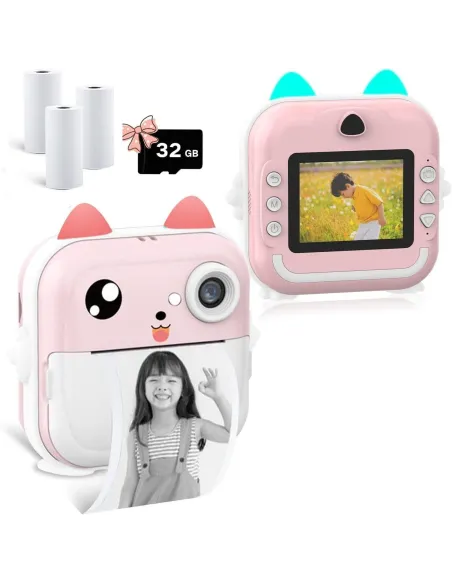 Camera foto digitala cu imprimare termica pentru copii, focalizare automata, display color de 2,4 inch 1080P Full HD