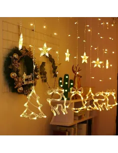 Perdea LED Crăciun 3m – 12 Figurine Luminoase, Alb Cald, Prelungibilă, Interconectabilă, Interior & Exterior