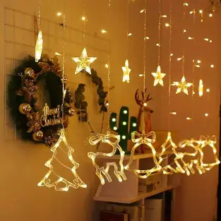 Perdea LED Crăciun 3m – 12 Figurine Luminoase, Alb Cald, Prelungibilă, Interconectabilă, Interior & Exterior