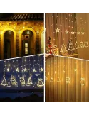 Perdea LED Crăciun 3m – 12 Figurine Luminoase, Alb Cald, Prelungibilă, Interconectabilă, Interior & Exterior