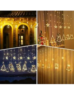 Perdea LED Crăciun 3m – 12 Figurine Luminoase, Alb Cald, Prelungibilă, Interconectabilă, Interior & Exterior 2