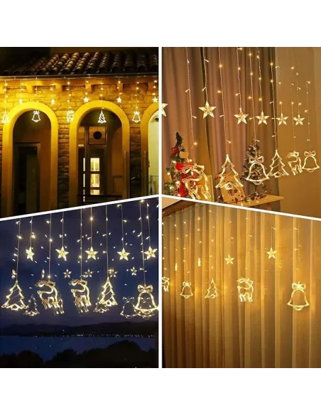 Perdea LED Crăciun 3m – 12 Figurine Luminoase, Alb Cald, Prelungibilă, Interconectabilă, Interior & Exterior