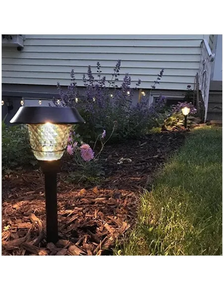 Set 4 Lampi solare de exterior pentru gradina, LED, cu 2 moduri de iluminare Alb cald sau RGB