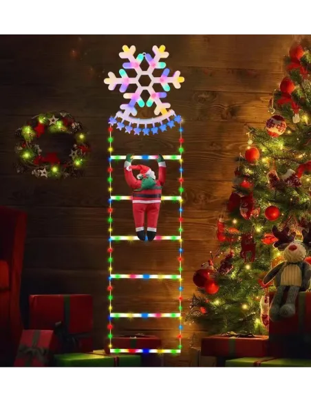 Instalatie LED, Mos Craciun pe scara iluminata, 6 trepte cu decoratiune luminoasa