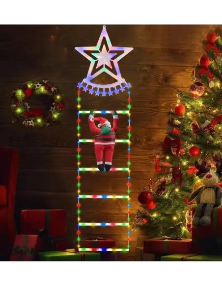 Instalatie LED, Mos Craciun pe scara iluminata, 6 trepte cu decoratiune luminoasa