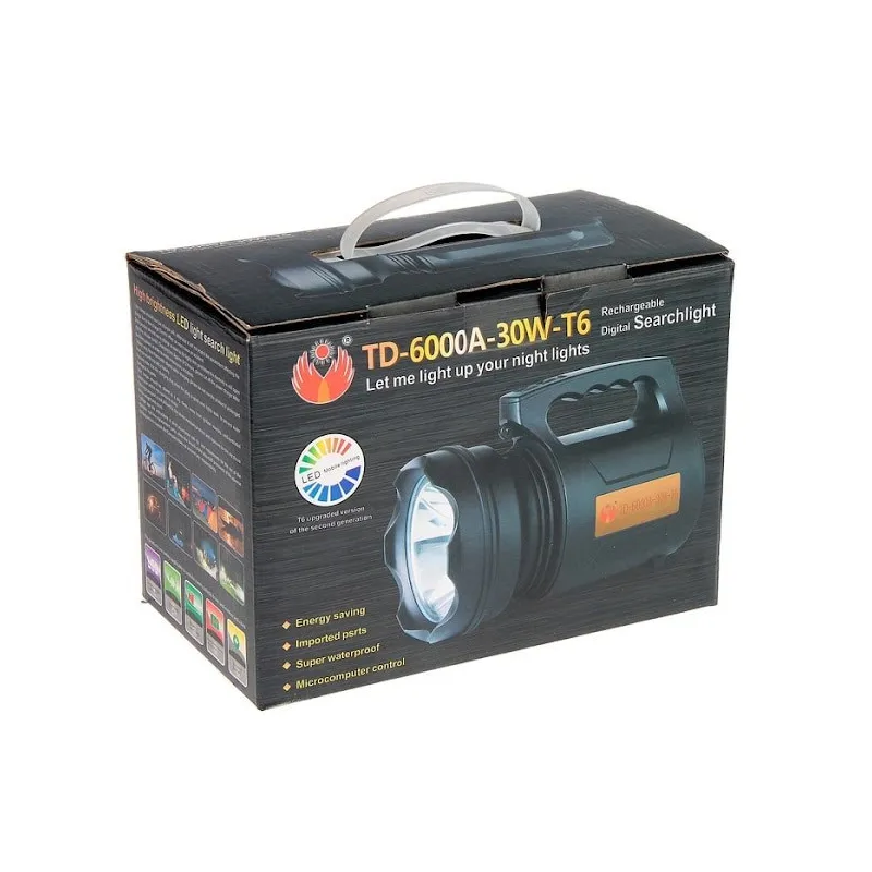 Lanterna de mana LED, 30W, TD-6000A-T6, Acumulator