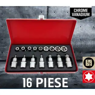 Trusa chei tubulare 16 piese, torx si capete biti torx