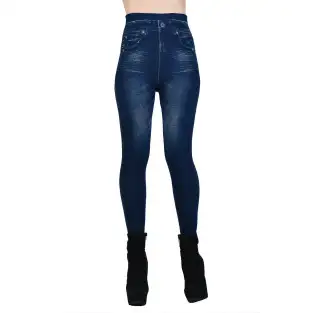 Colanti imblaniti imitatie blugi modelatori culoare albastru