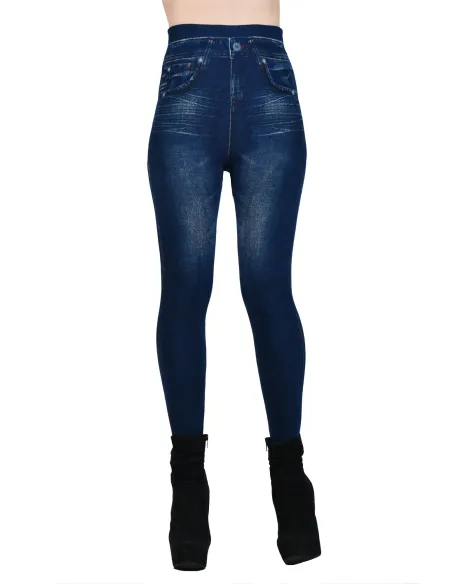 Colanti imblaniti imitatie blugi modelatori culoare albastru