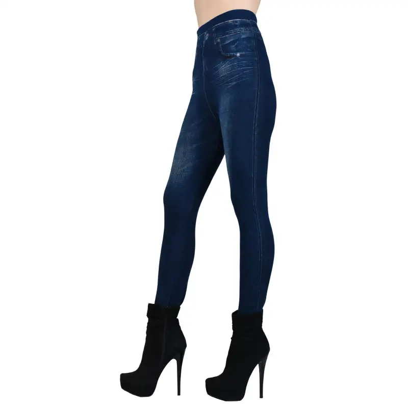 Colanti imblaniti imitatie blugi modelatori culoare albastru