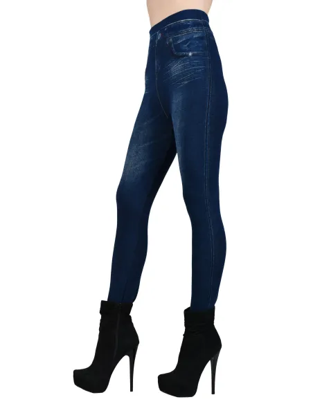 Colanti imblaniti imitatie blugi modelatori culoare albastru