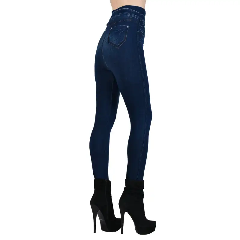 Colanti imblaniti imitatie blugi modelatori culoare albastru