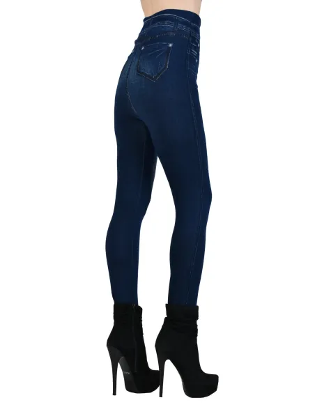 Colanti imblaniti imitatie blugi modelatori culoare albastru