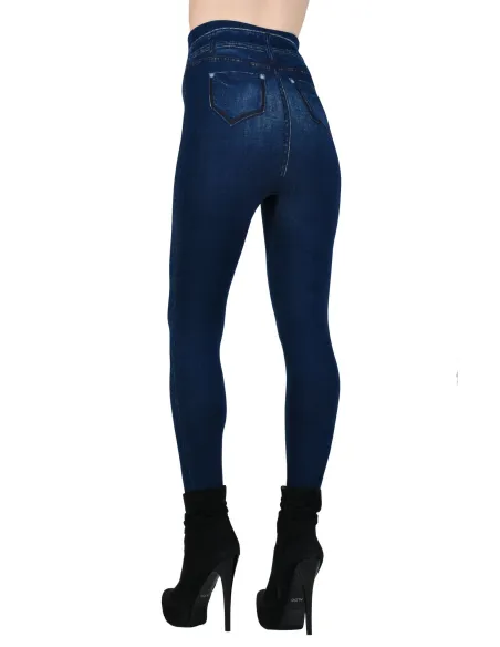 Colanti imblaniti imitatie blugi modelatori culoare albastru