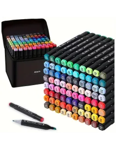 Set 60 markere colorate duble+geanta cu fermoar inclusa