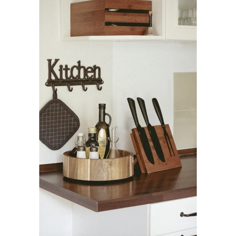 Suport magnetic pentru cutite, 23.5x13x21 cm, lemn, maro