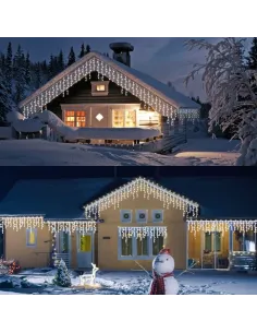 Instalație premium tip turturi cu flash, 50m, 900 LED, interconectabilă, fir alb – Exterior & Interior